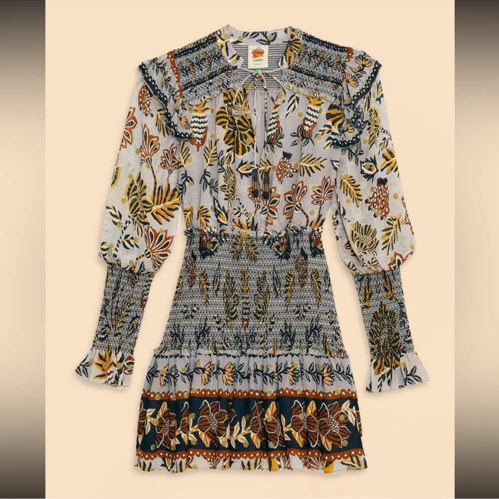 FARM RIO Silver Floral Tapestry Mini Dress XXS